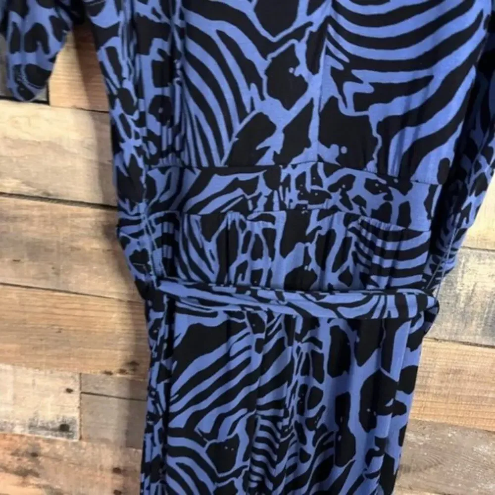 Lisa‎ Rinna Blue And Black Animal Print Belted Jumpsuit Size 10
